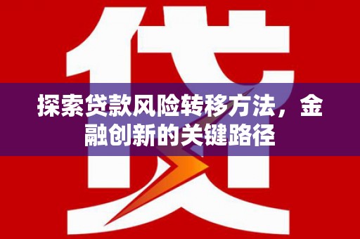 叶县探索贷款风险转移方法，金融创新的关键路径